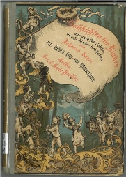 Cover of the 3rd edition of the Heidi book from 1881, illustrated by Wilhelm Pfeiffer. The cover depicts Heidi with some animals out in nature.