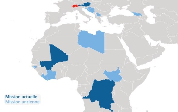 Carte du monde signalant toutes les missions en cours ou passées.