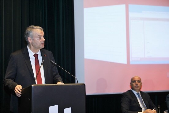 Swiss Ambassador in Albania Adrian Maître addressing the launch of the public administration portal, Tirana, 26.04.2019.