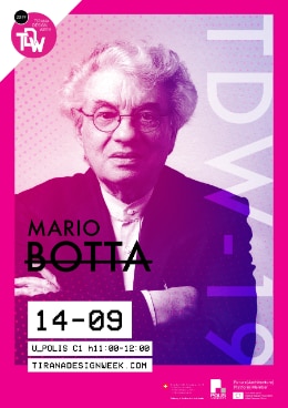 Poster showing Swiss architect Mario Botta
