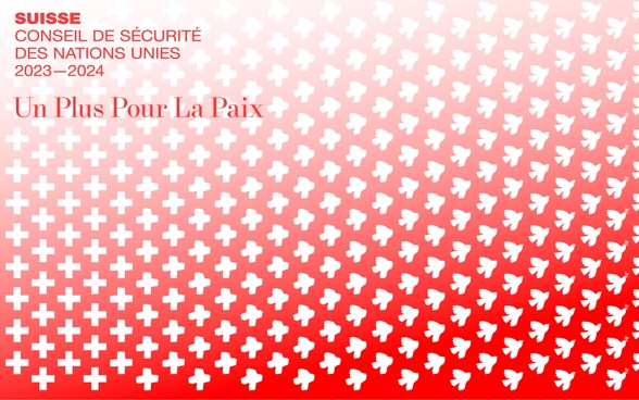 La Suisse est « Un Plus Pour La Paix » ! Ce slogan de la candidature est représenté visuellement par une croix suisse (le « Plus ») se transformant en colombe de la paix. 