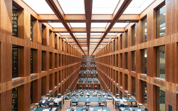 Thomas Guignard's photograph shows the Jacob and Wilhelm Grimm Centre, a library at the Humboldt University in Berlin. 