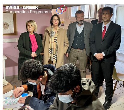 State Secretary for Migration, Christine Schraner Burgener, and Deputy Minister for Migration and Asylum, Sofia Voultepsi, during a project site visit