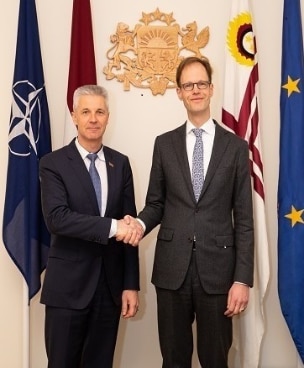 Minister of Defence of Latvia Mr. Artis Pabriks and Ambassador Konstantin Obolensky during the courtesy visit