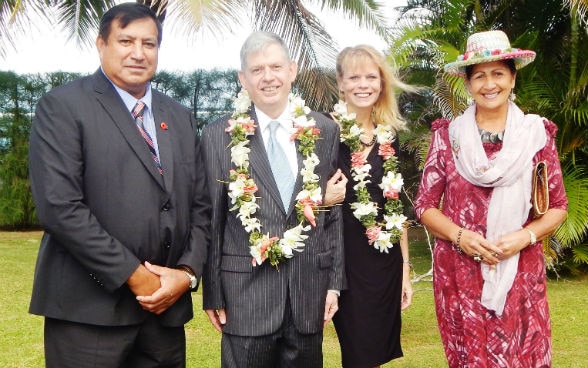 From left: His Excellency Tom Marsters, David Vogelsanger, Laura Vogelsanger, Tuaine Marsters 