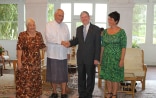 From left: Mrs. Masiofo Filifilia Tamasese, His Highness Tui Atua Tupua Tamasese Efi, David Vogelsanger, Honorary Consul General Sylvie Salanoa