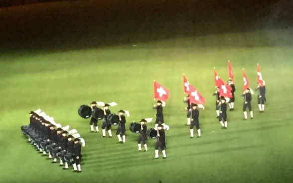 The Top Secret Drum Corps from Basel triumphs at the Royal Edinburgh Tattoo in Wellington from February 18-21 2016. Once again, they have done our country proud! © FDFA