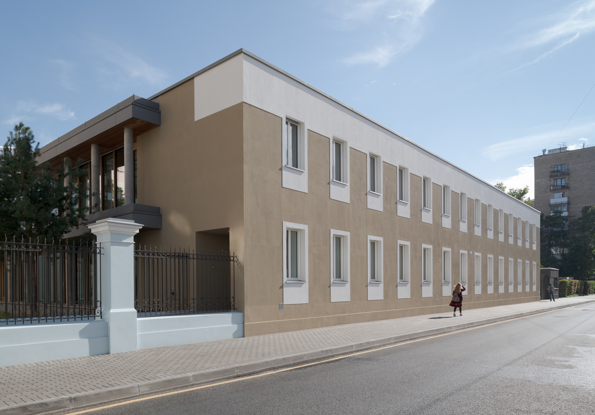 Street view of new building of the new Embassy of Switzerland in Moscow