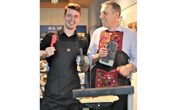 Bernhard Bienz and Christian Steiner during “la Soirée Gourmandise” at l ’Alliance Française