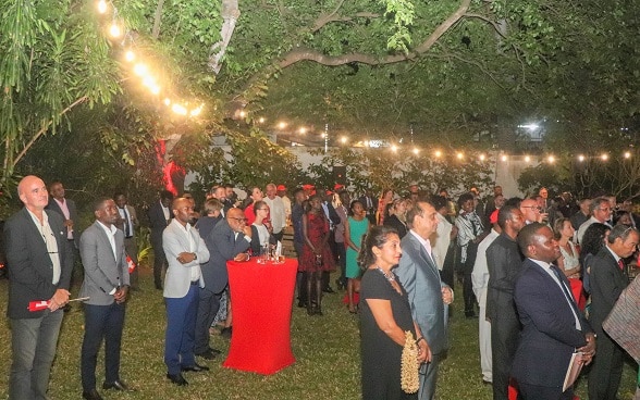 Guests listening to speech by Ambassador Chassot.