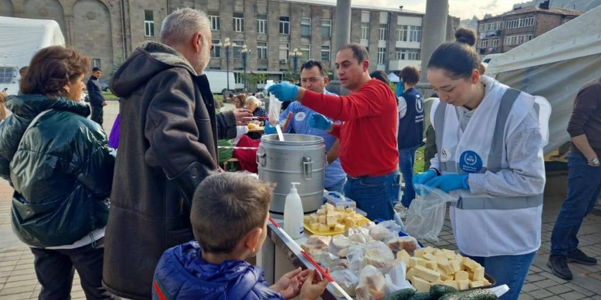 Food is being distributed.