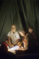 Trois enfants assis sur le sol font leurs devoirs.
