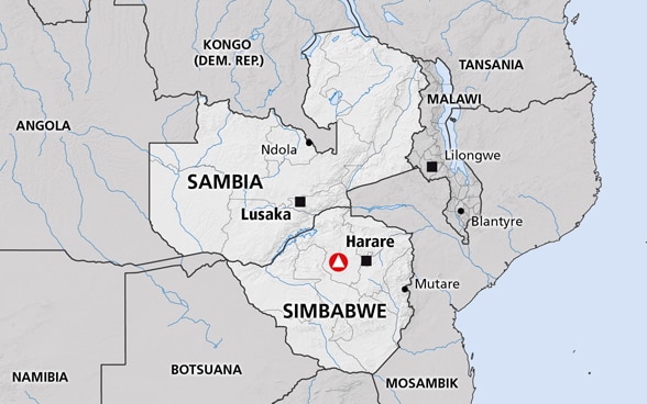 Karte der Region Südliches Afrika (Südafrika, Simbabwe, Malawi, Swasiland, Sambia, Lesotho)