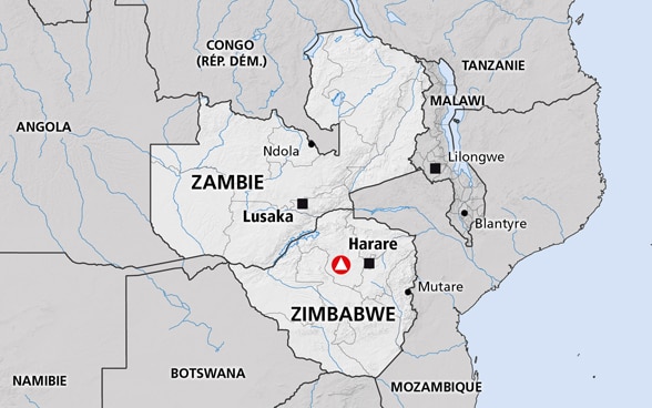 Carte de la région de l'Afrique australe (Afrique du Sud, Zimbabwe, Malawi, Swaziland, Zambie et Lesotho)