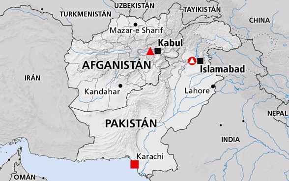 Mapa de la región Hindu Kush (Afganistán, Pakistán)