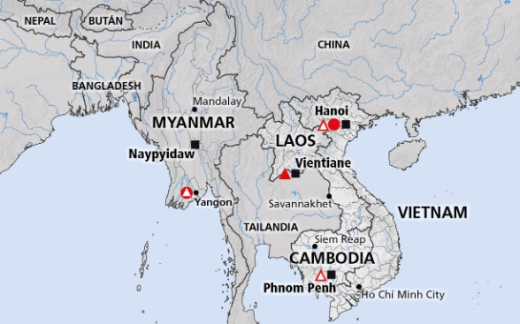 Mapa de la región Mekong (Laos, Vietnam, Camboya, Myanmar)