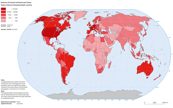 Svizzeri all'estero nel mondo nel 2023.