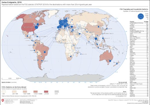 Map of Swiss emigrants worldwide in 2018