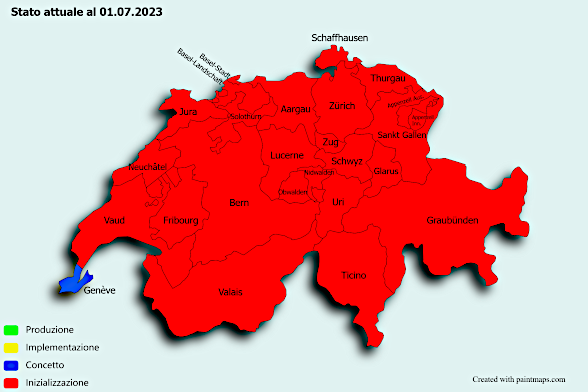 L’immagine raffigura la cartina della Svizzera con tutti i Cantoni e mostra quali di questi hanno già introdotto il collegamento elettronico.