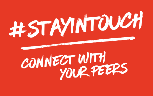 Logo saying in white letters: #stayintouch connect with your peers.