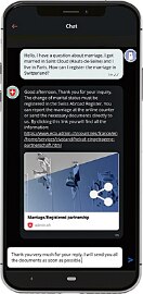 The image shows a smartphone displaying the app's chat feature.