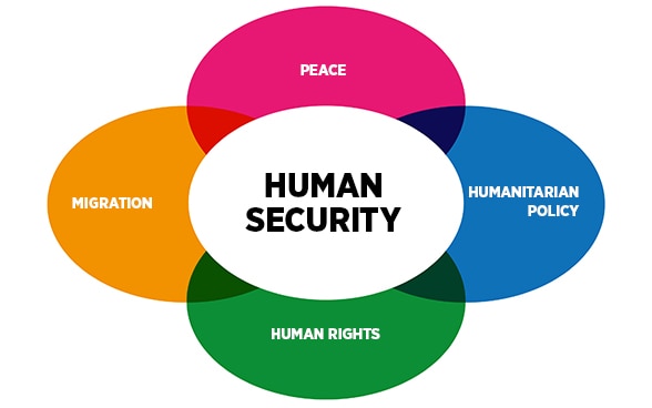 The four policy sectors of the Human Security Division are peace, human rights, humanitarian policy and migration.