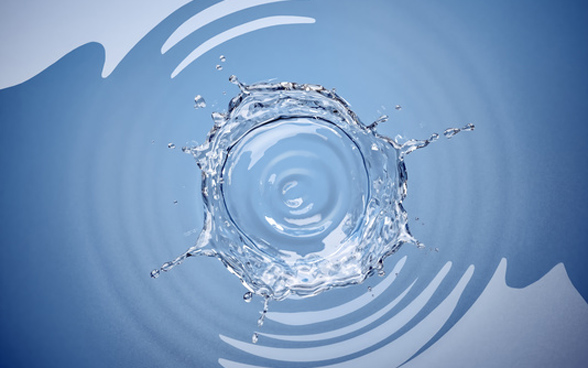 La couronne d’eau se projette dans un bassin en créant des ondulations. Illustration.