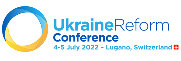 Das Logo der Ukraine-Reformkonferenz weist darauf hin, dass sie 2022 in Lugano, Schweiz, stattfinden wird.