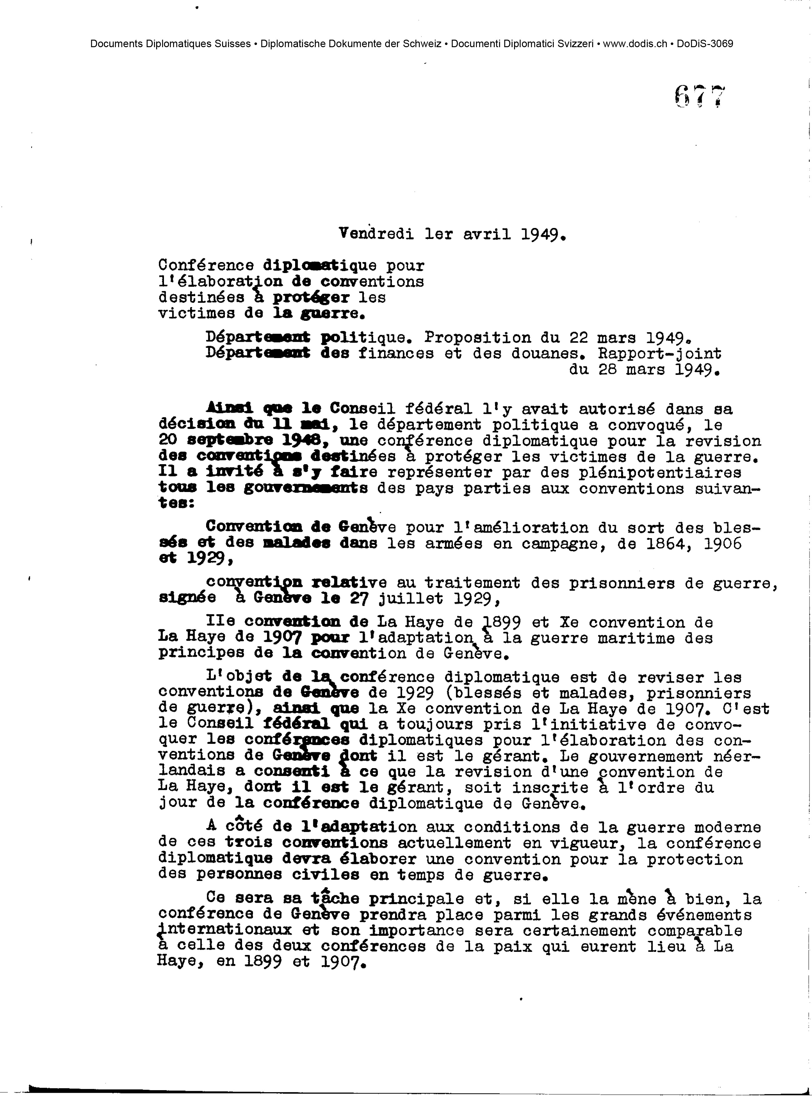 Decisione del Consiglio federale del 1° aprile 1949