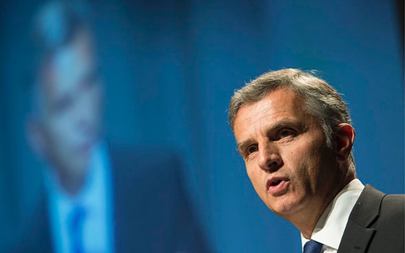 The President of the Swiss Confederation, Mr Didier Burkhalter, pronounces a speech