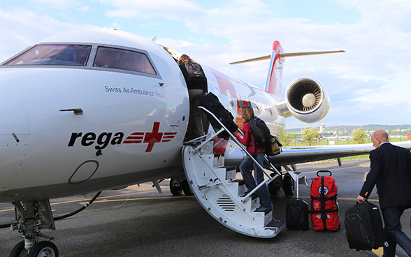 A Rega jet at the Zurich airport.