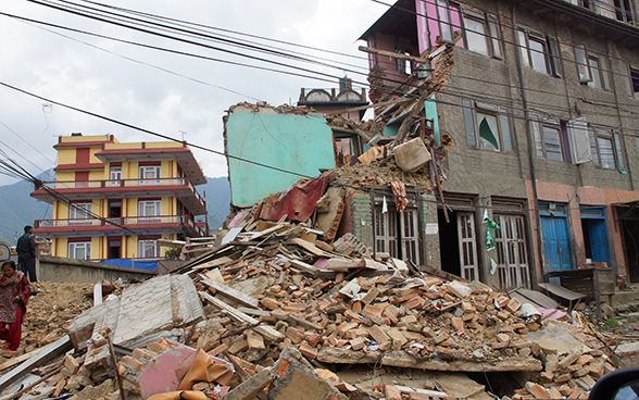 Schutt von einem eingestürzten Haus in Gorkha (Nepal).