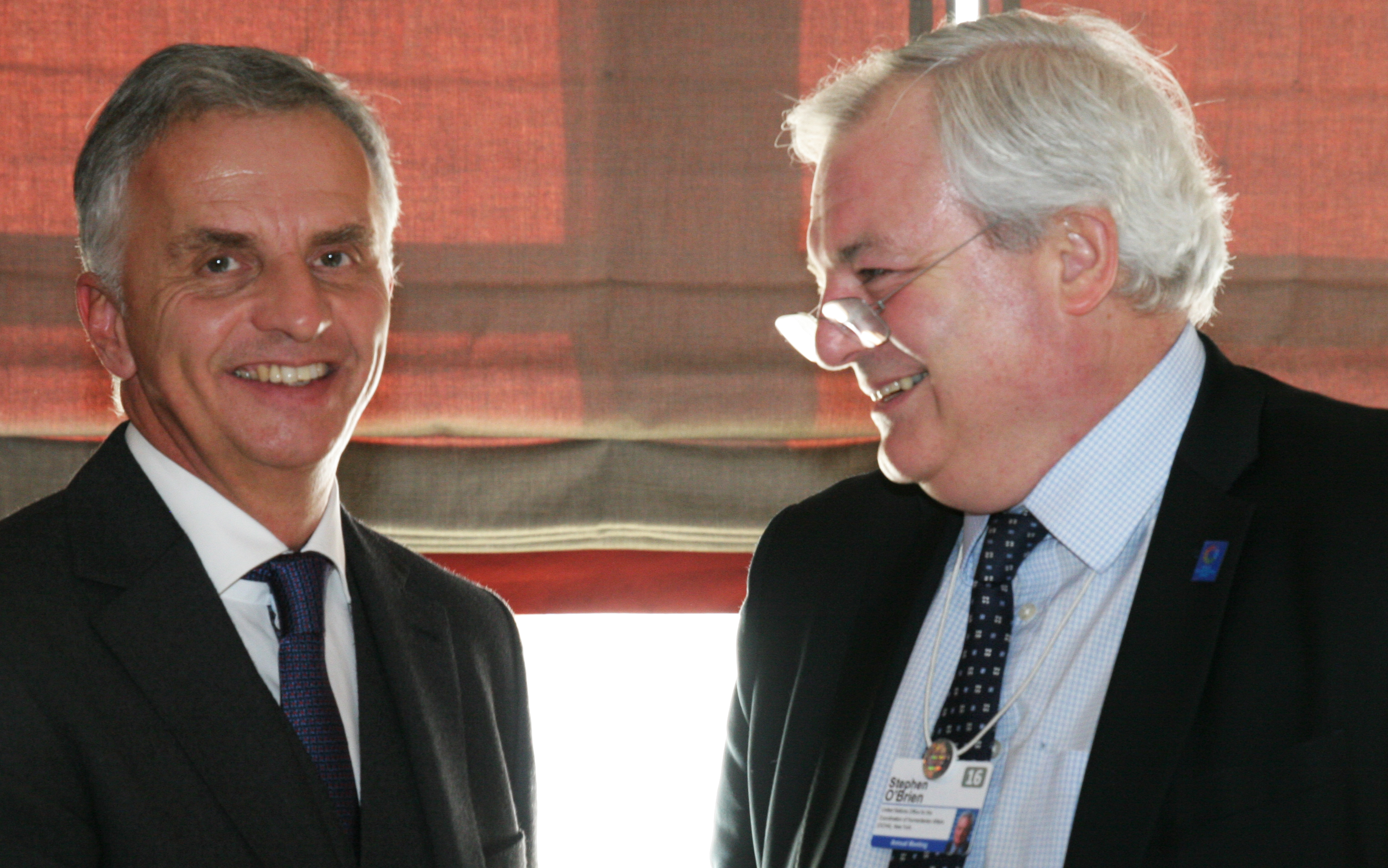 Federal Councillor Didier Burkhalter with Stephen O’Brien, United Nations' Undersecretary General for Humanitarian Affairs and Emergency Relief Coordinator. © FDFA