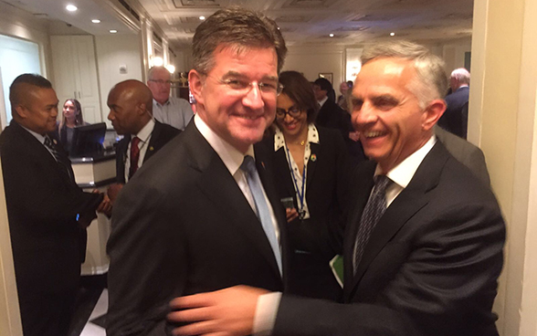 Federal Councillor Didier Burkhalter meets with the presidnet of the 72nd General Assembly, Miroslav Lajčák.