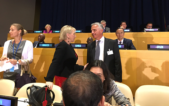 Didier Burkhalter salue Margot Wallström, ministre suédoise des affaires étrangères.