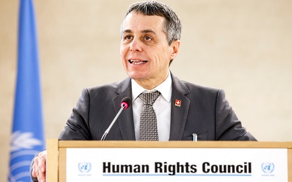 Ignazio Cassis lors de son discours à l'ouverture du Conseil des droits de l'homme des Nations Unies.
