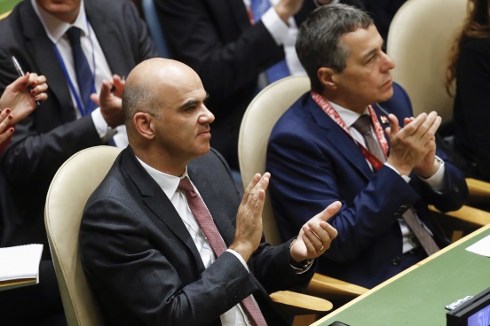 Swiss Federal President Alain Berset, left, and Swiss Federal Councillor Ignazio Cassis, during the 73rd session of the General Assembly of the United Nations