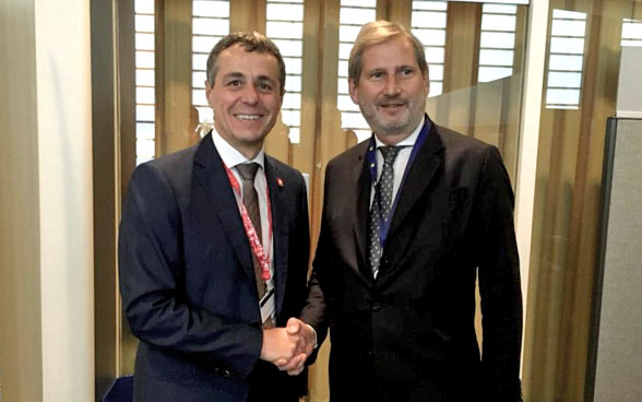 Federal Councillor Ignazio Cassis meets EU Commissioner Johannes Hahn