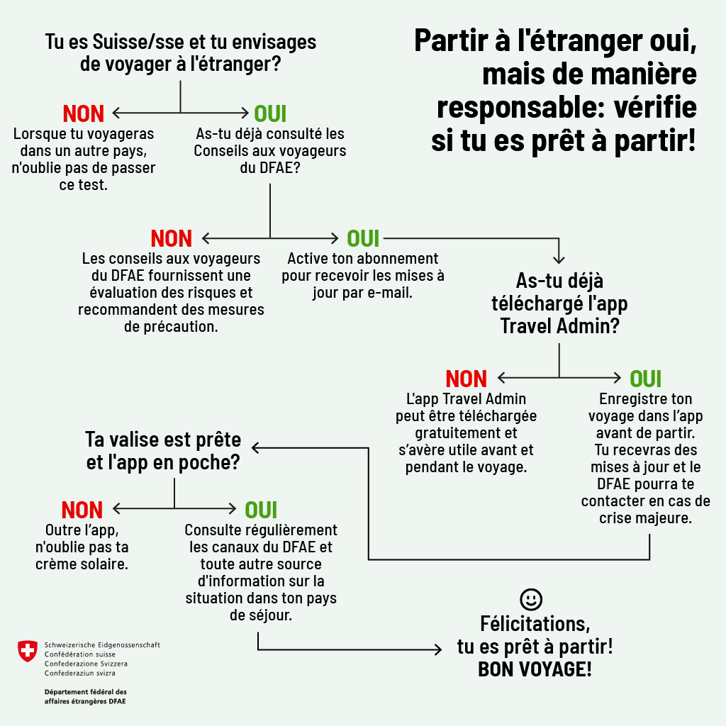 Le schéma ci-contre illustre les étapes d’une bonne préparation à un voyage à l’étranger.