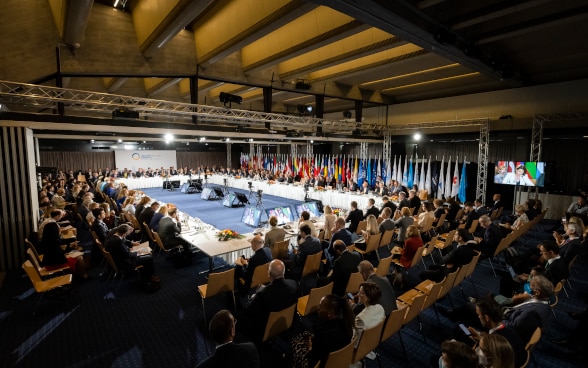 View of the room where the speeches are given.