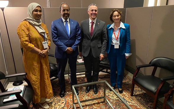 Le président de la Confédération Cassis et le président somalien Hassan Sheikh Mohamud lors de leur rencontre à New York.