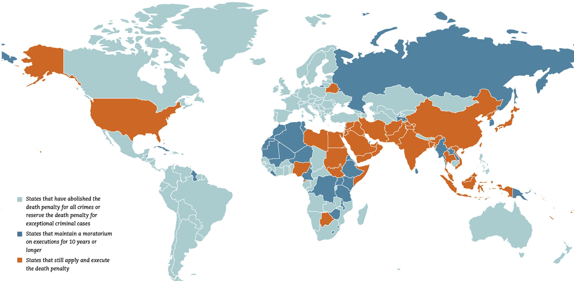World map showing the status of abolition of the death penalty in October 2023.