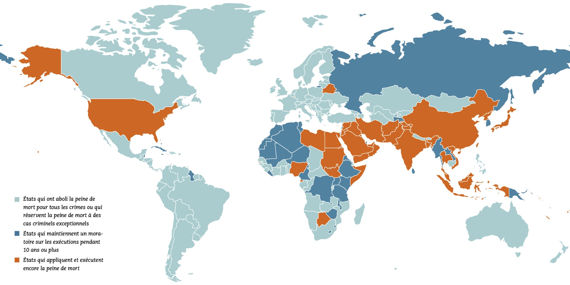 Carte du monde avec l’état de l’abolition de la peine de mort en octobre 2023.