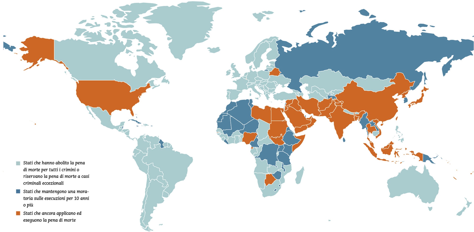 Mappa mondiale che dimostra la situazione dell’abolizione della pena di morte nell’ottobre 2023.