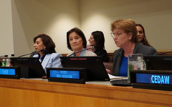 Bundespräsidentin Viola Amherd spricht an einem informellen Treffen des UNO-Sicherheitsrats im «Arria-Format» zum Thema «Frauen, Frieden und Sicherheit».
