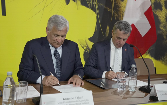 Bundesrat Cassis und der italienische Aussenminister Tajani bei ihrem Treffen.