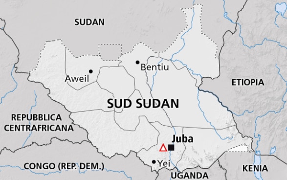 La mappa mostra il Sudan del Sud.