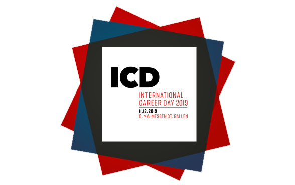 The logo of the International Career Day 2019 embedded in red and blue colored areas.