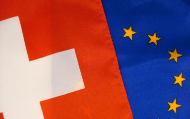 The flags of Switzerland and the EU