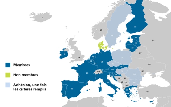 Carte de l’Union économique et monétaire européenne.